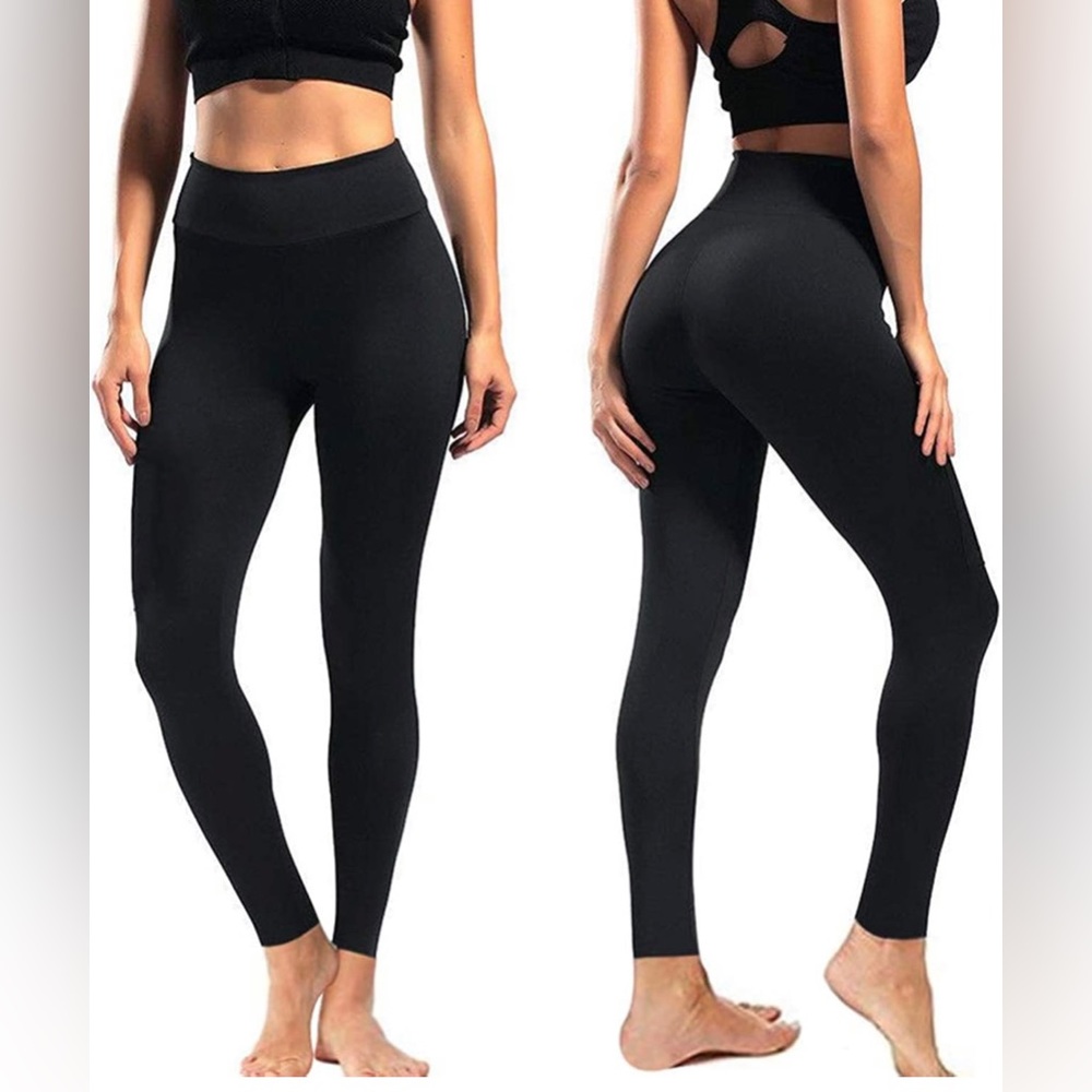 8 pairs of high rise black leggings, L-XL